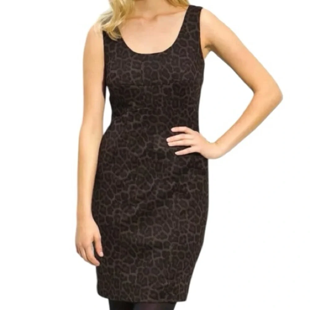Micheal Kors  size  14  brown leopard print sleeveless Midi dress back zip
